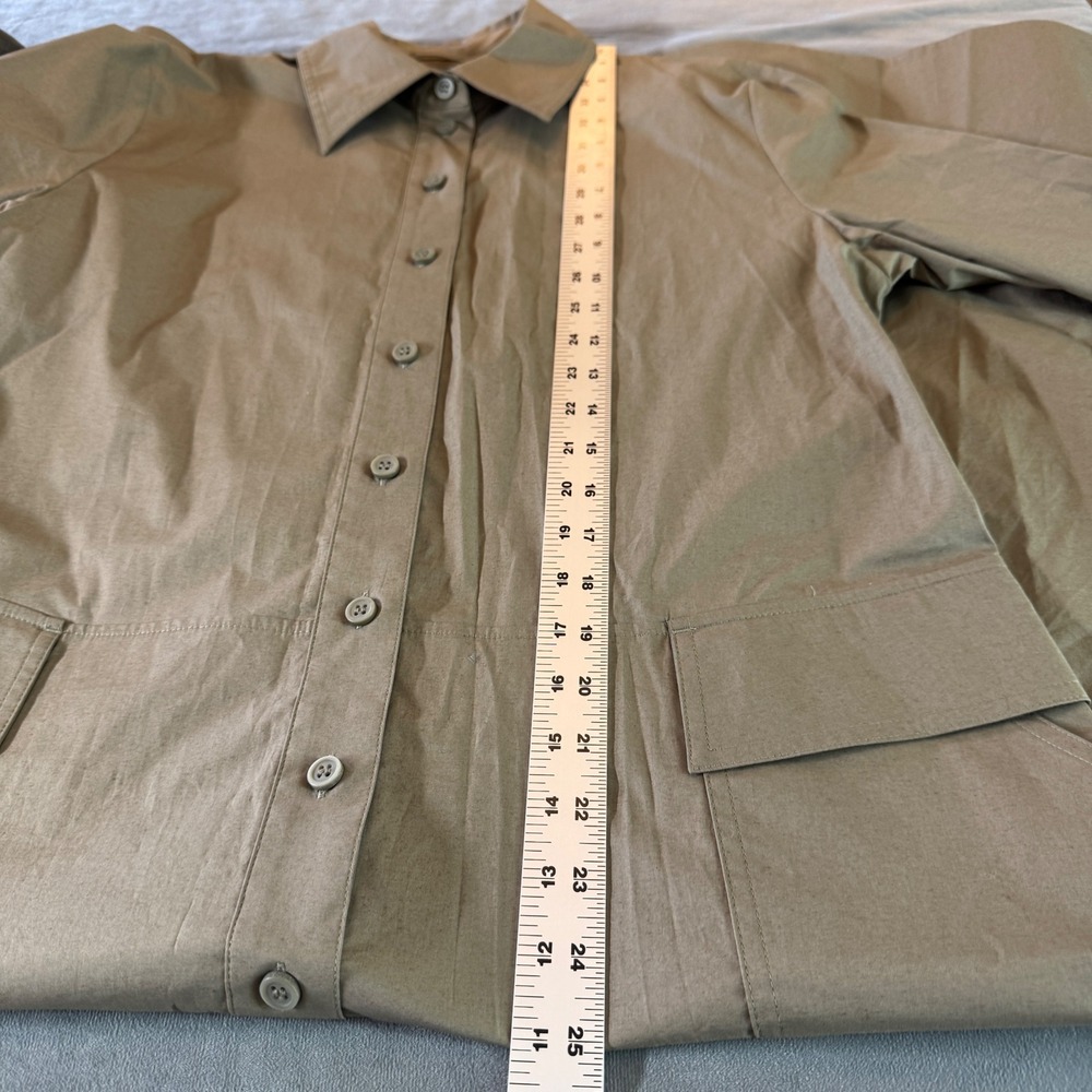 COS Cotton Utility Midi Shirt Dress 8 Khaki Long Sleeve Flap Pockets Minimalist - Picture 8 of 8